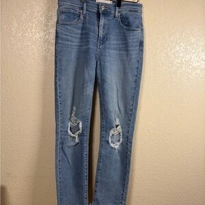 Levi's Light Blue Distressed Skinny Jeans high rise straight crop